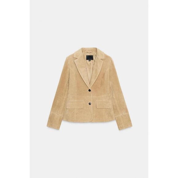 ZARA FITTED 100% SHEEPSKIN SUEDE BLAZER - Picture 5 of 6